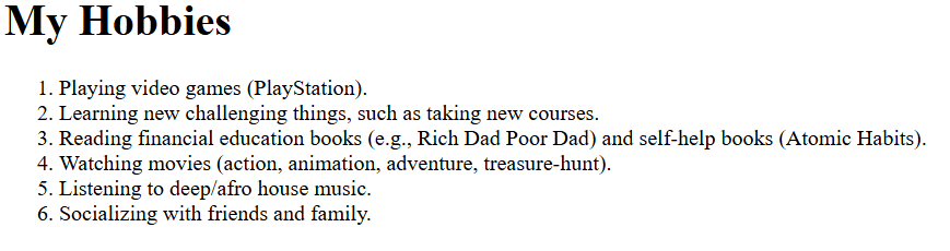An inmage about my hobbies